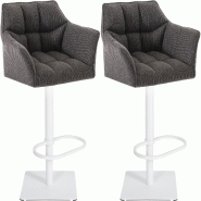 Décoshop26 - Lot de 2 tabourets de bar réglable en tissu gris assise enveloppante capitonnée avec base carrée en métal blanc 10_0006625 - blanc m