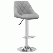 Décoshop26 - Tabouret de bar x1 chaise haute en velours gris clair coutures losanges et acier DEC029481 - gris 3000257397394
