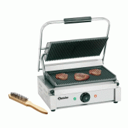 Grill panini en acier inoxydable avec brosse de nettoyage - Plaques nervurées ou lisses - Puissance 2,2 kW Grill panini en acier inoxydable avec brosse de nettoyage - Plaques nervurées ou lisses - Puissance 2,2 kW