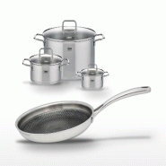 Lot de 3 Faitouts 14/20/26cm et Poêle 24cm en inox Elo Relief Evolution - gris inox 3176239957280