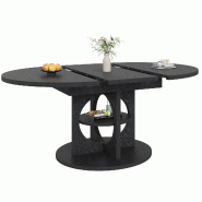 Merax table à manger extensible ronde effet bois avec rangement, ovale, 110-150 x 110 x 76 cm, noir - noir Bois manufacturé N620CZ260508S