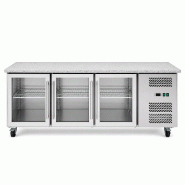 Romux® Table Réfrigérée Positive 3 Portes Vitrées 180x70 avec Plan de Travail en Marbre et Refroidissement Froid Ventilé en Acier de 417 L et 75