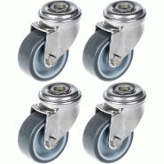 Roulette 50mm 2" en acier inoxydable caoutchouc gris, pivotante, 160kg, jeu de 4 Roulette 50mm 2" en acier inoxydable caoutchouc gris, pivotante, 160kg, jeu de 4