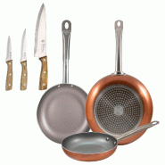 BERGNER - Lot de 3 poêles en aluminium pressé Ø18/Ø22/Ø26 cm compatibles induction Optimum Plus avec set de 3 couteaux en acier inoxydable - alum