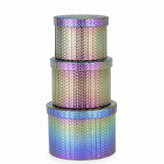 Boîtes Holografica Ø17,5x13cm, Ø20x14.5 et Ø23x16 cm