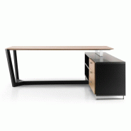 Bureau droit professionnel en placage bois sur crédence Lorca - 3 tiroirs - 4 essences de placage bois - 5 coloris de laque mate Bureau droit professionnel en placage bois sur crédence Lorca - 3 tiroirs - 4 essences de placage bois - 5 coloris de laque mate