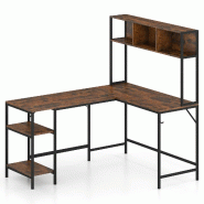 Helloshop26 - Bureau en L 150 x 120 x 148 cm avec rangement pratique et crochet pour casque style rustique en bois d'ingénierie 20_0018945 - métal 3