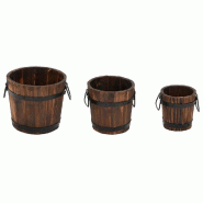 Helloshop26 - Lot de 3 jardinières godet en bois massif sapin forme originale décoratives avec trous de drainage en bois naturel 02_0047401 - métal
