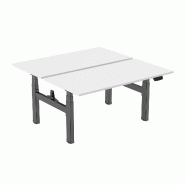 KIMEX - Double bureau motorisé assis-debout 180x75cm Plateaux blancs/Pied noir - blanc 3700685420090