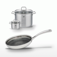 Lot Poêle 24 cm et 2 Faitouts 16/26 cm Elo Relief Evolution - gris inox 3176239954517