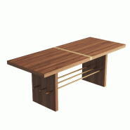 Merax table à manger 180x75 cm, pour 6-8 personnes, plateau 4 cm, aspect noyer et doré, moderne - marron Bois manufacturé N634D0034A