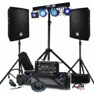 Pack DJ Sono 1600W BM SONIC Ampli 1000W, Paire d'Enceintes 600W, Table de Mix, +48 effets lumières, Pieds, OVNI LED, Fête Soirée - 3666638039309