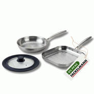Poêle à Frire 26 cm et Gril 28 cm inox 18/10 Triply et couvercle Fackelmann Vita3 - gris Acier inoxydable 18/10 3176239924015