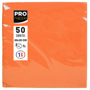 Pronappe - Réf.SV622012I - Carton de 800 Serviettes Cocktail ouate 2 plis - papier micro gaufré - 20 X 20 cm - 16 paquets de 50 serviettes Orange -