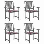 VidaXL Chaises De Jardin Et Coussins Lot De 4 Gris Bois Acacia Massif - gris 3061248