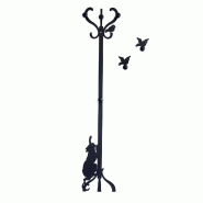 Cintre mural en fer Roméo et les oiseaux avec boutons en bois, Design décoratif Made in Italy 30x130 cm, Style romantique - noir 8052190340871