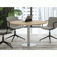Table de réunion ronde Ponti - plateau mélaminé 80, 100, 120 cm - pied métal tulipe 74 cm - fabriquée en Italie