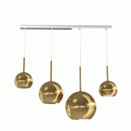 Top light Lustre moderne 4 lumières suspension verre doré Future - Douille E27 max 60W - Structure chromée 88x25x220cm - argenté 8059917012202