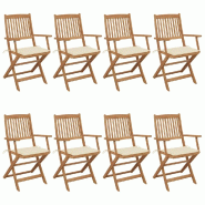 VidaXL Chaises Pliables De Jardin Lot De 8 Avec Coussins Bois D Acacia - beige 3074969