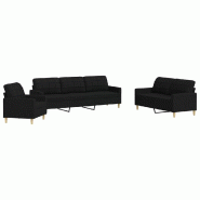 VidaXL Ensemble de canapés 3 pcs noir tissu Modèle Yvanna - 3278291