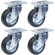 Roulette 100mm 4" à bandage caoutchouc, pivotante, forte capacité de 360kg, jeu de 4 Roulette 100mm 4" à bandage caoutchouc, pivotante, forte capacité de 360kg, jeu de 4