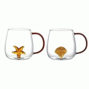 Aulica Tasses à thé étoile et coquillage - lot de 2 - transparent 179901 Aulica Tasses à thé étoile et coquillage - lot de 2 - transparent 179901