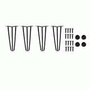 BERLINTABLES Pieds de Table Premium Lot de 4 20 cm Acier Massif Noir | Cadre de Table Pieds en épingle à Cheveux 3 EntretoisesBureau/Table à Manger