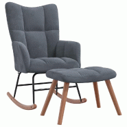 Décoshop26 - Fauteuil à bascule d'allaitement rembourré relax pour salon avec repose-pied et velours gris foncé DEC028802 - gris 3000257066221