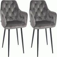 Décoshop26 - Set de 2 chaises de salle à manger design moderne couture capitonné assise en velours gris foncé 10_0001631 - gris 3000250586924