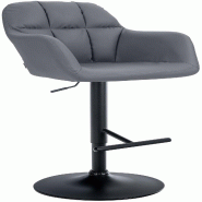 Décoshop26 - Tabouret de bar chaise haute x1 fonction rotation 360° en PVC gris avec coutures décoratives piètement métal noir 10_0005262 - gris