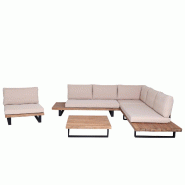 Mendler Garniture de jardin avec fauteuil HWC-H54, Lounge-Set Canapé, Spun Poly Acacia Bois FSC® Aluminium ~ marron clair, rembourrage beige - beige