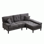 Merax Canapé d'angle en chenille, canapé modulaire en L avec repose-pieds mobile, 3 places avec fonction sommeil, 195 × 149 × 86 cm, gris - gris Z