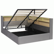 Merax LED Daybed 140 x 200 cm, lit double avec rangements hydrauliques, USB & USB-C, lit rembourré en velours avec dossier, gris - gris multi-matéri_0
