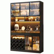 Merax Vitrine LED 120 x 38 x 200 cm, bar à café, casier à vin, porte-verres, 6 portes, 2 tiroirs, noir - noir multi-matériau N880P51533894B Merax Vitrine LED 120 x 38 x 200 cm, bar à café, casier à vin, porte-verres, 6 portes, 2 tiroirs, noir - noir multi-matériau N880P51533894B