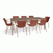 Now's Home - Salon De Jardin Table En Bois D'acacia 220cm Et 8 Fauteuils En Polypropylene Brique Montauk - 3256390254807