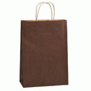 Sac kraft chocolat poignées torsadées 22+10x28cm - par 50
