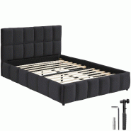 TecTake GmbH tectake Lit rembourré SHIRLEY, sommier à lattes intégré, base bois acier, 133x220x93 cm, velours noir - noir Bois manufacturé 406485