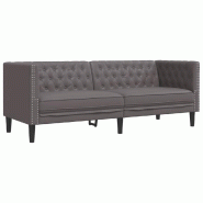 VidaXL Canapé à 3 places Chesterfield gris similicuir Modèle Tervelis - 372669