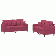 VidaXL Ensemble de canapés 2 pcs avec coussins Rouge bordeaux Velours Modèle AbriConcept 94 - 3201704
