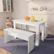 VidaXL Table de salle à manger et bancs 3 pcs Bois d ingénierie Blanc - blanc Bois manufacturé 244865 VidaXL Table de salle à manger et bancs 3 pcs Bois d ingénierie Blanc - blanc Bois manufacturé 244865