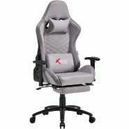 ZIK Fauteuil gaming et de bureau ergonomique inclinable, avec accoudoirs, repose-pieds et soutien lombaire avec coussin, hauteur réglable, tissu gris