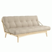 BANQUETTE FUTON FOLK EN PIN MASSIF COLORIS BEIGE COUCHAGE 130 X 190 CM.