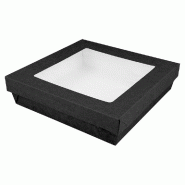 Boite à salade carton kraft noir + couvercle à fenêtre 750ml 14x14x5cm - par 25