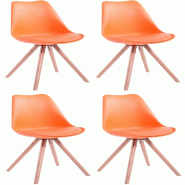 CLP Lot de 4 Chaises de salle à manger Toulouse Similicuir Pieds ronds bois Orange/Nature - orange polyester 319674