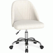 COSTWAY Chaise Bureau, Sans Accoudoirs, Pivotante, pour Maquillage, Réglable, Velours pour Chambre et Bureau (Beige) - blanc métal VH35338NQ