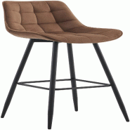 Décoshop26 - Tabouret de bar x1 coutures décoratives carrées avec repose-pieds en velours marron quatre pieds en métal 10_0006513 - marron métal