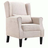 Helloshop26 - Fauteuil chaise siège lounge design club sofa salon lin tissu beige 1102202/3 - beige Bois massif 3000141571305