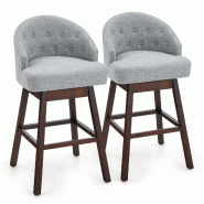 Helloshop26 - Lot de 2 chaises de bar pivotantes 55 x 53 x 105 cm confort ergonomique design capitonné en tissu lin gris 20_0009843 - 3000225858698