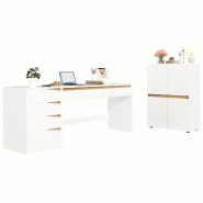 Merax Ensemble bureau 2 pièces, bureau 140 x 50 x 78 cm et armoire 90 x 40 x 110 cm, blanc/chêne - multicolore Bois manufacturé N880P479012W-SET Merax Ensemble bureau 2 pièces, bureau 140 x 50 x 78 cm et armoire 90 x 40 x 110 cm, blanc/chêne - multicolore Bois manufacturé N880P479012W-SET