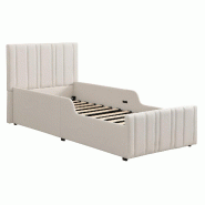 Merax lit rembourré 90 x 200 cm avec coffre, tête de lit haute, côtés hauts, vérin à gaz, sommier, lin, beige - beige N634U0043B Merax lit rembourré 90 x 200 cm avec coffre, tête de lit haute, côtés hauts, vérin à gaz, sommier, lin, beige - beige N634U0043B